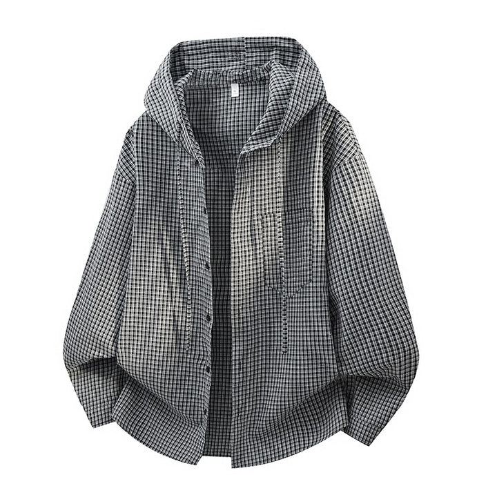 Herren Karierter Overshirt-Hoodie aus Baumwollmix mit Kapuze & Relaxed-Fit Drune