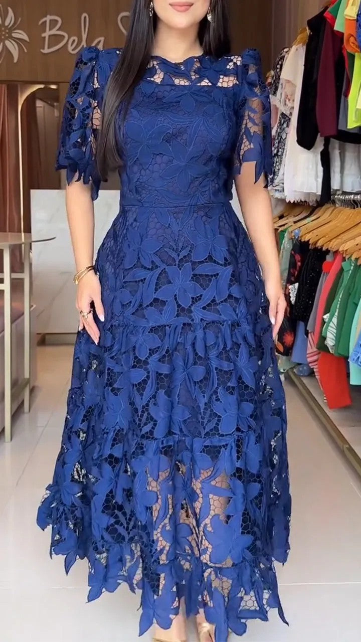 Damen nan Maxikleid aus floraler Guipure-Spitze mit taillierter Passform und Stufensaum Drune