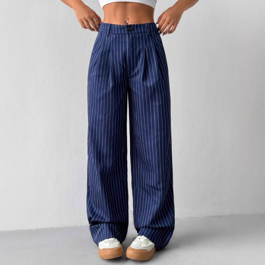Damen Elegante und weite Stoffhose mit Streifenmuster Drune