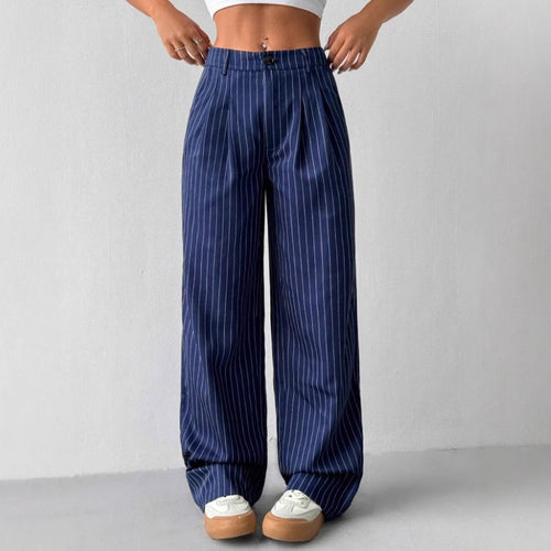 Damen Elegante und weite Stoffhose mit Streifenmuster Drune
