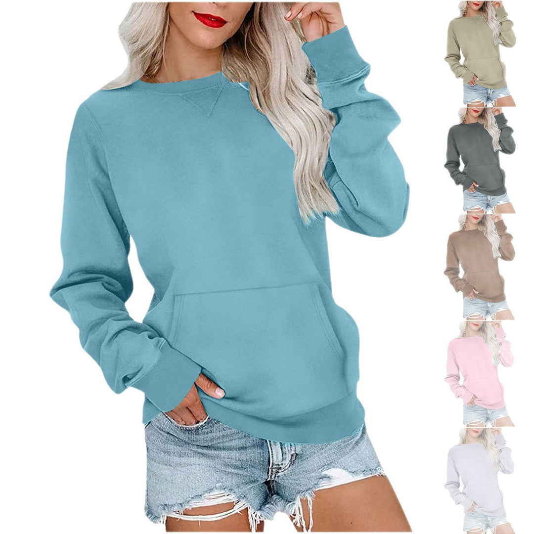 Damen Lockeres Sweatshirt mit Rundhalsausschnitt und Kängurutasche Drune