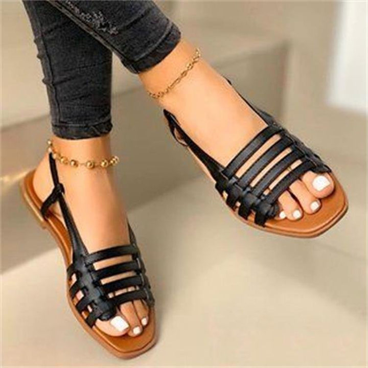 Damen Geflochtene Riemchen‑Slingback‑Sandalen mit quadratischer Zehenpartie und flacher Laufsohle Drune