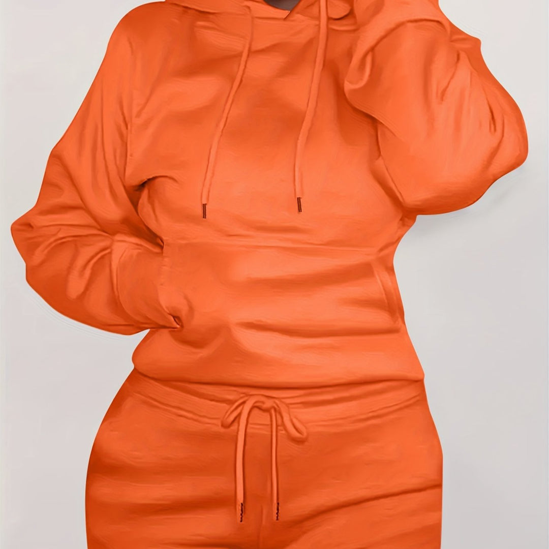 Damen nan figurbetontes Hoodie-und Taillenrock-Set mit Kängurutasche und Tunnelzug Drune