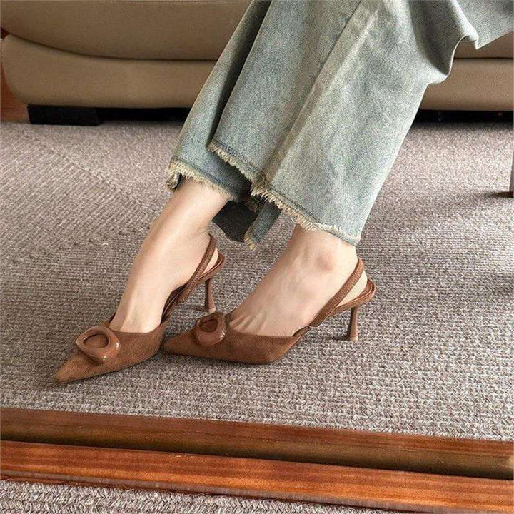 Damen Elegante spitz zulaufende Slingback-Pumps aus Veloursoptik mit dekorativem Resin‑Ring und schlankem Pfennigabsatz Drune