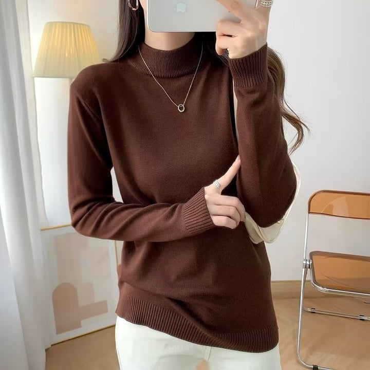 Damen Feiner Langarm-Feinstrickpullover mit schmalem Stehkragen und gerippten Bündchen Drune