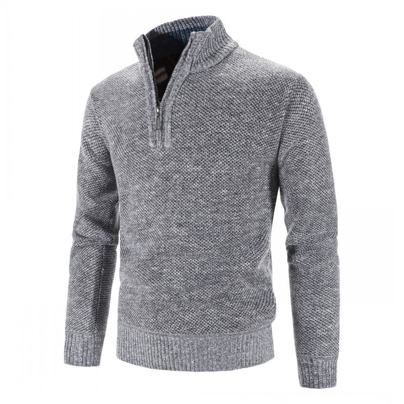 Herren nan Strickpullover mit Halbzip, hohem Stehkragen und strukturierter Waffelstrick-Optik Drune