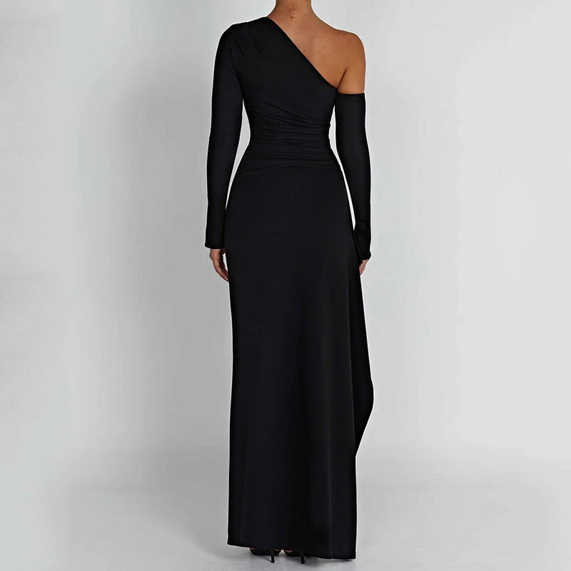 Damen Elegantes One-Shoulder Maxikleid mit schimmerndem Stoff und figurbetontem Schnitt Drune
