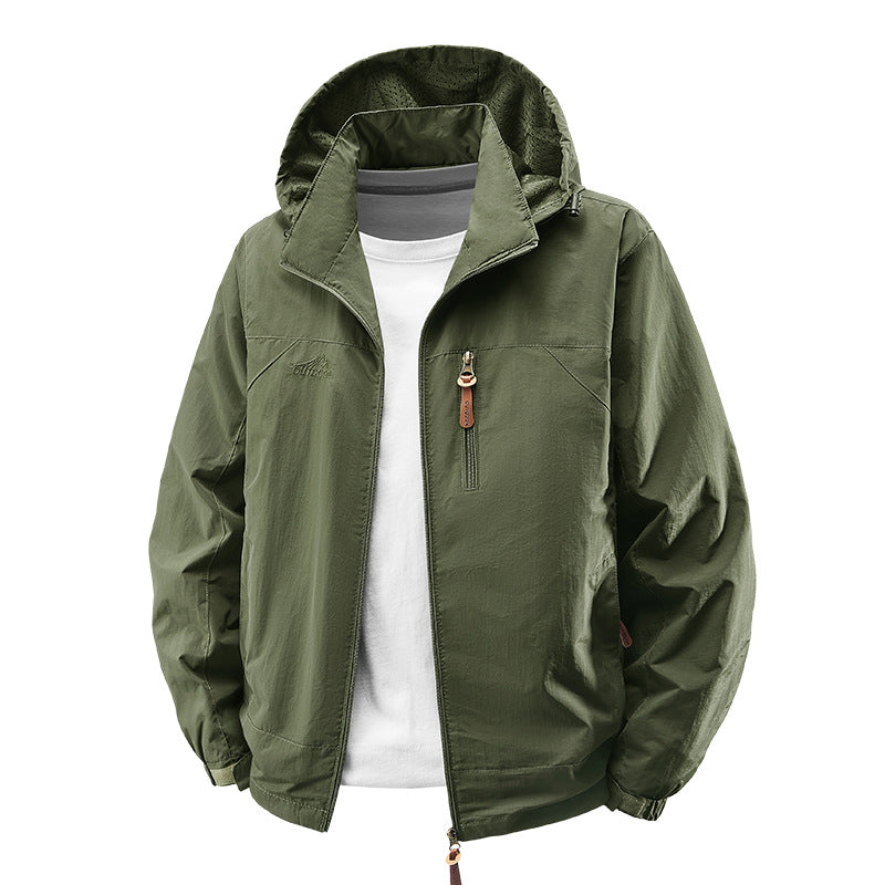 Unisex nan leichte wasserdichte Outdoorjacke mit Kapuze und wasserdichten Reißverschlusstaschen Drune