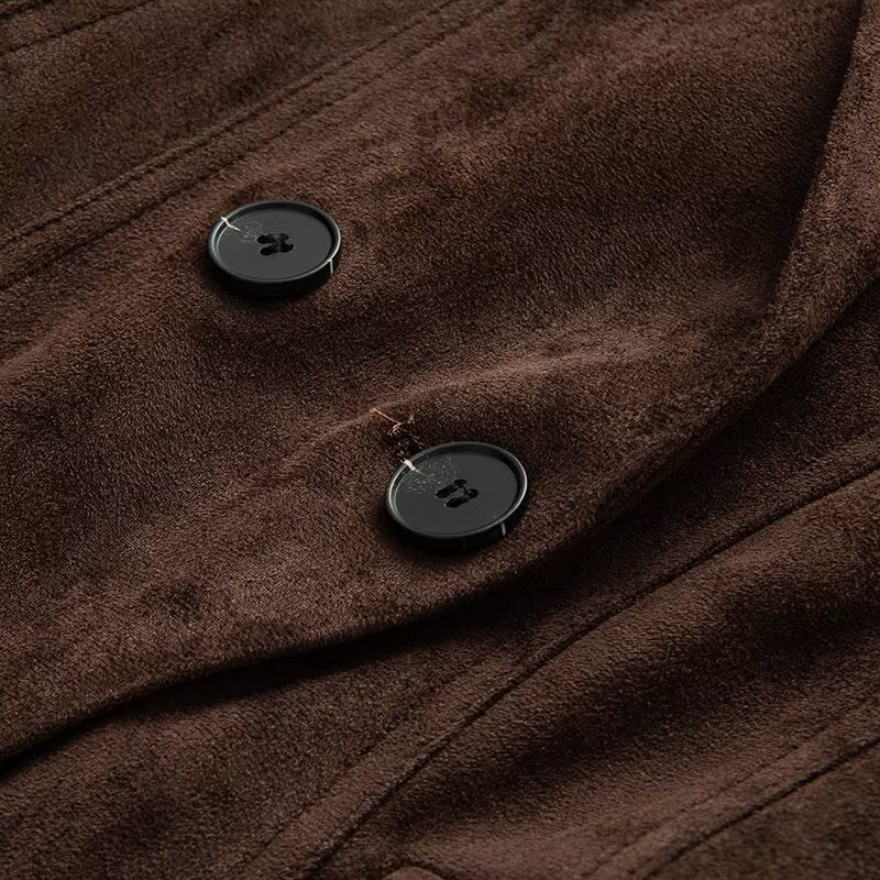 Damen modische Double-Breasted Blazerjacke im eleganten Wildleder-Look Drune
