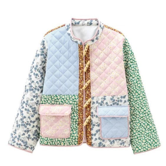Damen Steppjacke mit buntem Patchwork-Muster Drune
