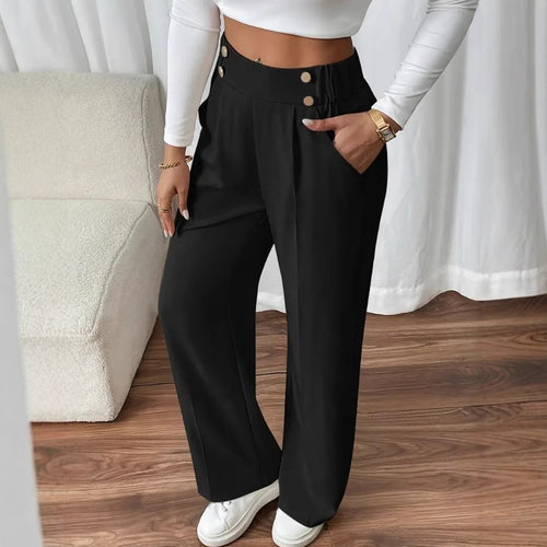 Damen Klassische weite Hose mit Knopfleiste und Taschen Drune