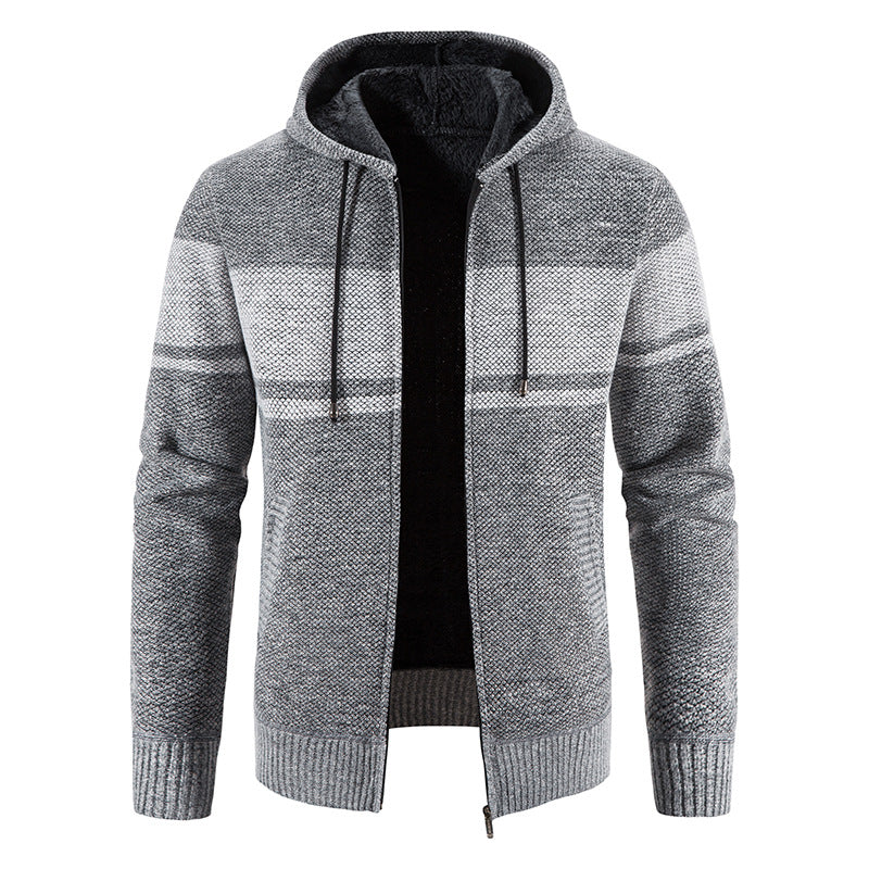 Herren nan gefütterte Strick-Kapuzenjacke mit Teddyfutter, durchgehendem Reißverschluss und Kordelzug Drune