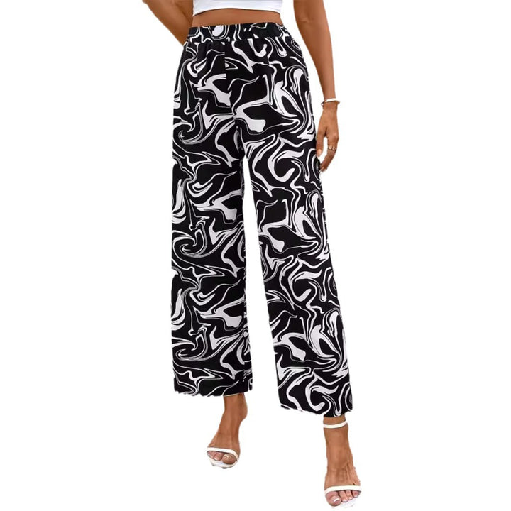 Damen Weite Palazzo-Hose mit modernem Marmorprint und elastischem Bund Drune