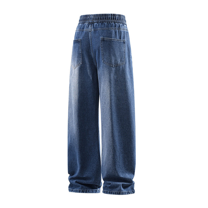 Herren Weite Denim-Freizeithose mit elastischem Bund, Tunnelzug & relaxed Baggy‑Silhouette Drune