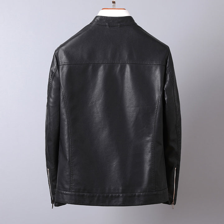 Herren Stilvolle Kunstlederjacke mit hohem Kragen Drune