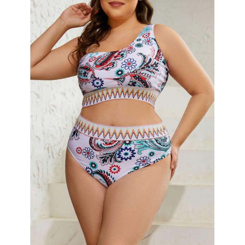 Damen Hochtaillierter Bikini mit gestreiftem Bund Drune