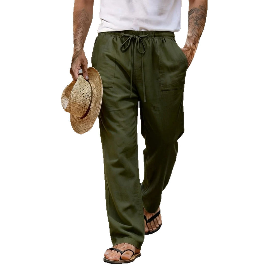 Herren leichte Leinenhose mit elastischem Bund und Kordelzug Drune