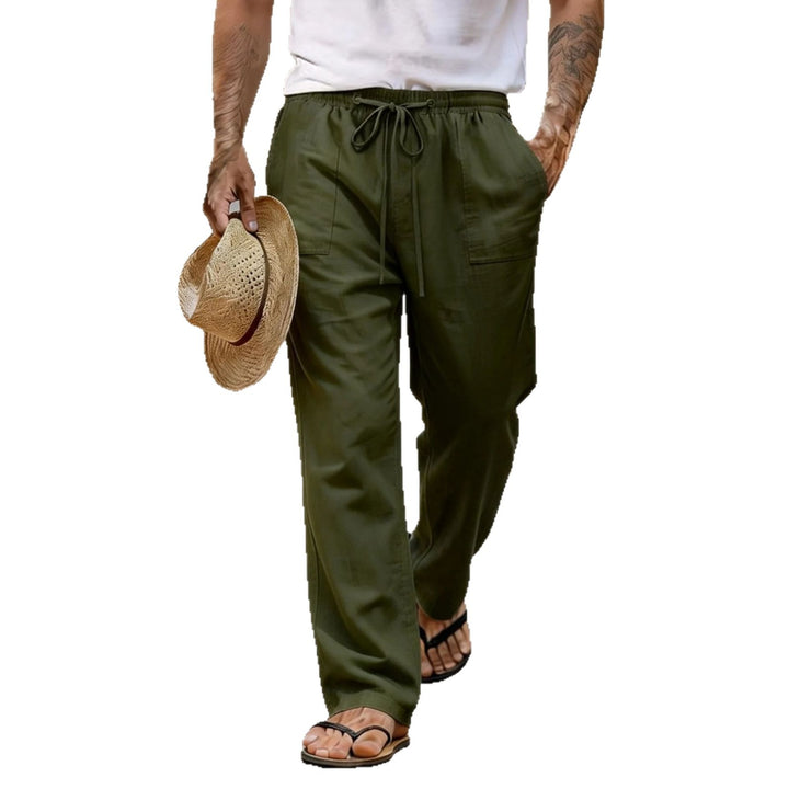 Herren leichte Leinenhose mit elastischem Bund und Kordelzug Drune