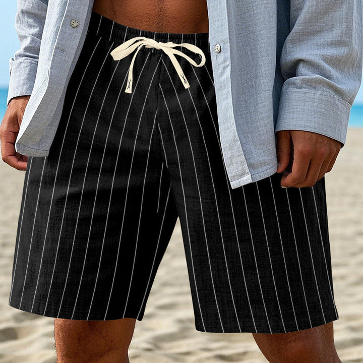 Herren nan entspannte Strandbermuda mit feiner Nadelstreifenstruktur elastischem Tunnelzugbund und seitlichen Eingrifftaschen Drune