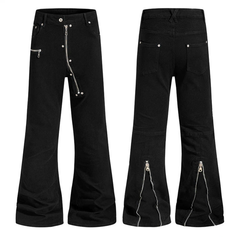 Damen Schlaghose mit hoher Taille, asymmetrischem Frontreißverschluss und Utility‑Details Drune
