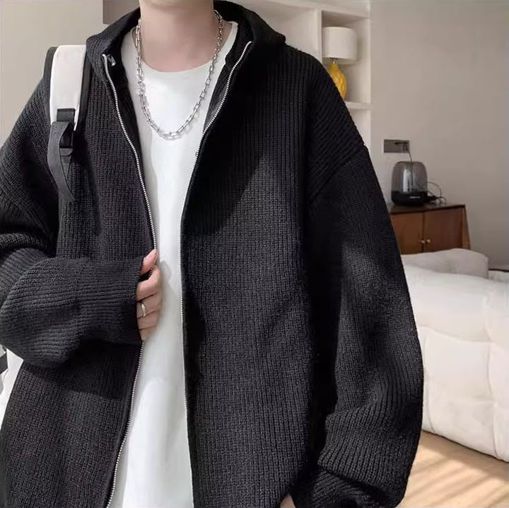 Herren Modische Strickjacke mit Kapuze und Reißverschluss Drune