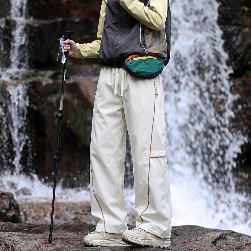 Unisex Wasserabweisende technische Cargo-Hose mit weitem Bein, Reißverschlusstaschen und Kordelzug Drune