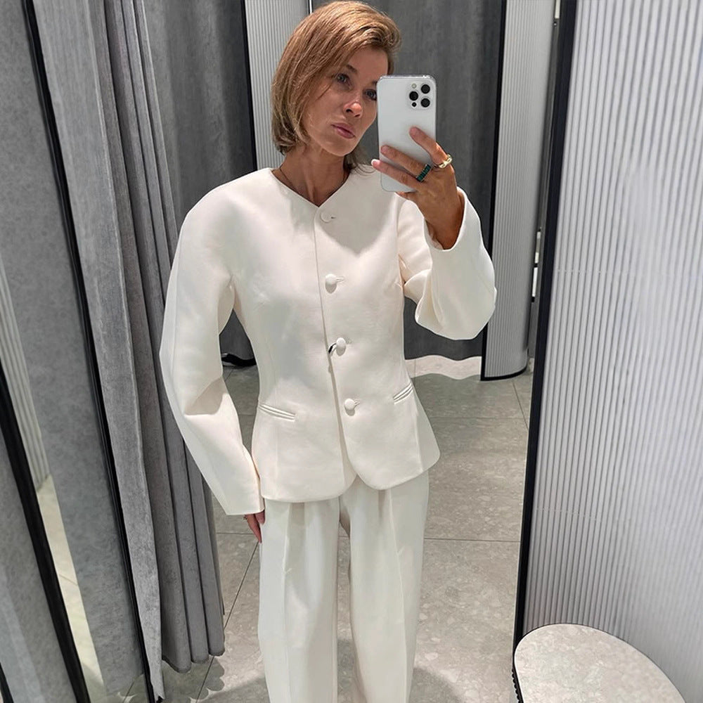 Damen Elegante Blazerjacke mit modischen Puffärmeln und dekorativem Knopfdesign Drune