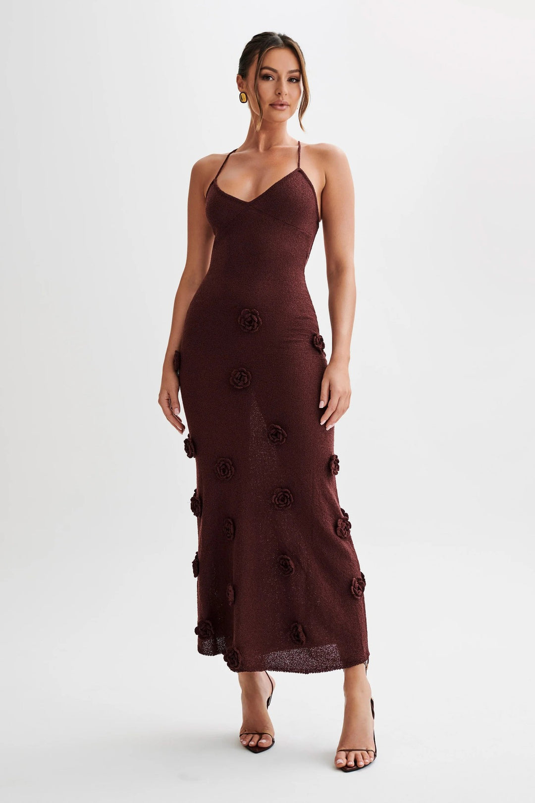 Damen elegantes glitzerndes Maxikleid mit floralen Applikationen Drune