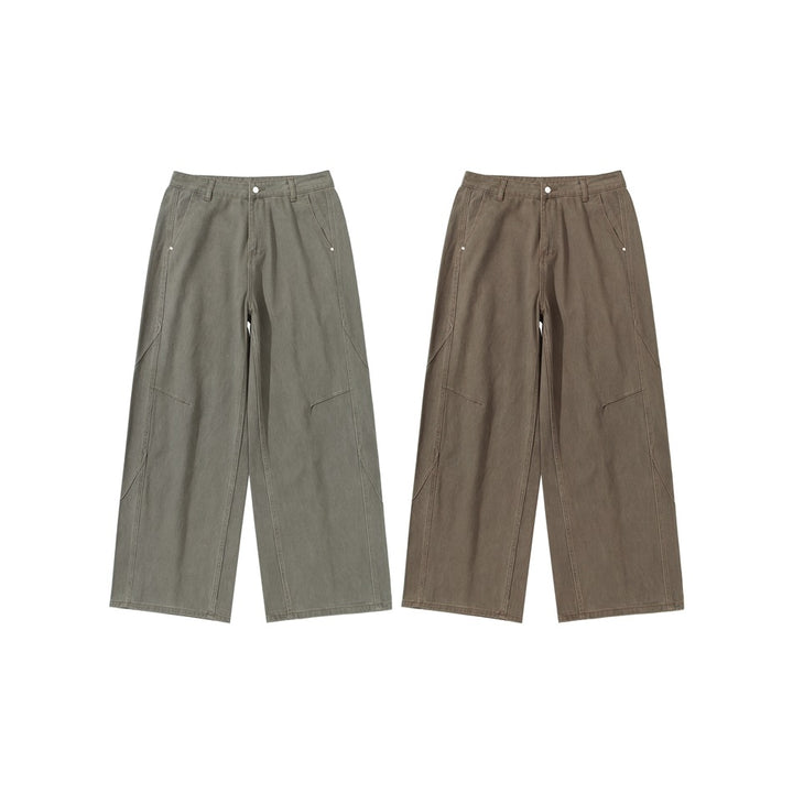 Damen Weite Bundfaltenhose im Utility‑Cargo‑Stil mit hoher Taille und markanten Teilnähten Drune