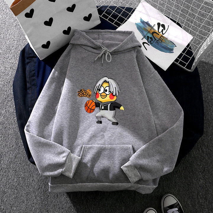 Unisex nan Kapuzenpullover mit Comic-Küken Basketballprint, Kängurutasche und weichem Fleece Drune