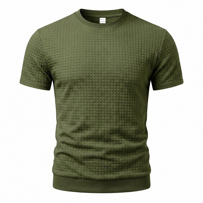 Herren nan kurzärmeliges Strickshirt mit geprägter Karostruktur, Rundhalsausschnitt und geripptem Saum Drune