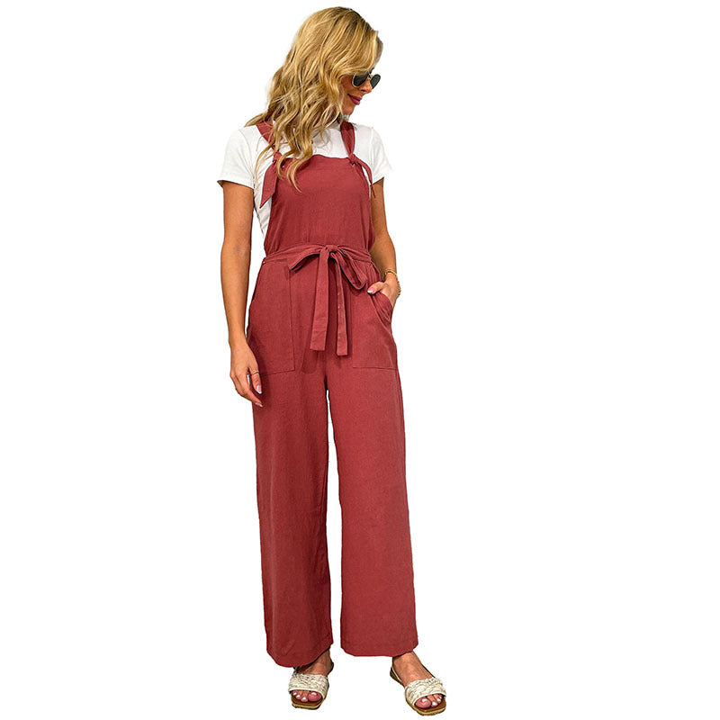 Damen Jumpsuit mit weitem Bein und elegantem Taillengürtel Drune