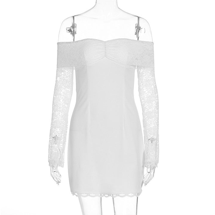 Damen Off-Shoulder Kleid mit Spitzenärmeln und figurbetontem Schnitt Drune
