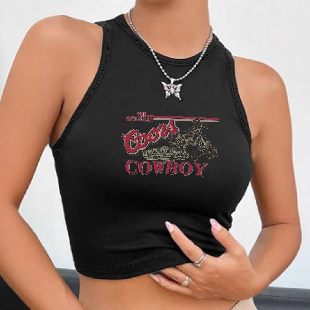 Damen Crop-Top mit Vintage Cowboy-Motiv Drune