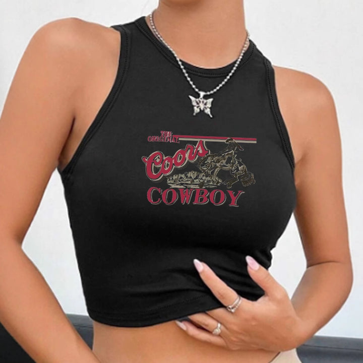 Damen Crop-Top mit Vintage Cowboy-Motiv Drune
