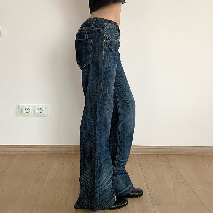 Damen Weite High‑Waist Denim-Jeans mit Used‑Effekt und geradem Bein Drune