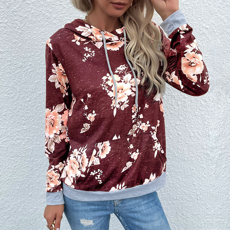 Damen Lässiger Kapuzenpullover mit floralem Muster Drune