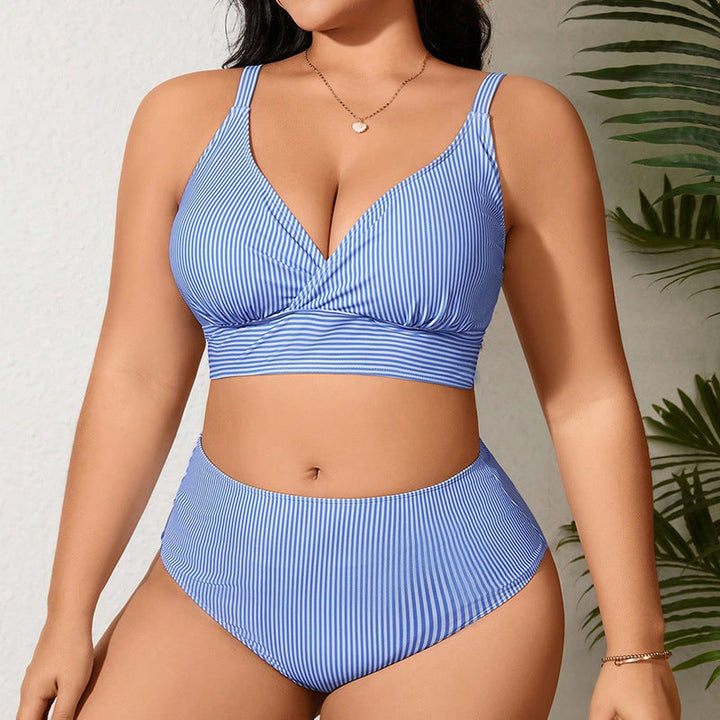 Damen Hochtaillierter Bikini mit modischem Streifenmuster Drune