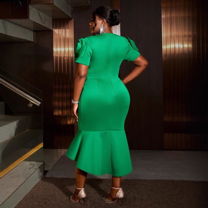 Damen figurbetontes Kleid mit voluminösen Ärmeln und tailliertem Gürteldetail Drune