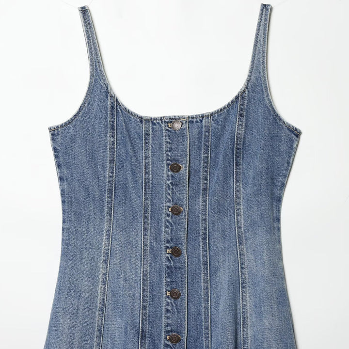 Damen Jeans Maxikleid mit Knopfleiste und schwingendem Saum Drune