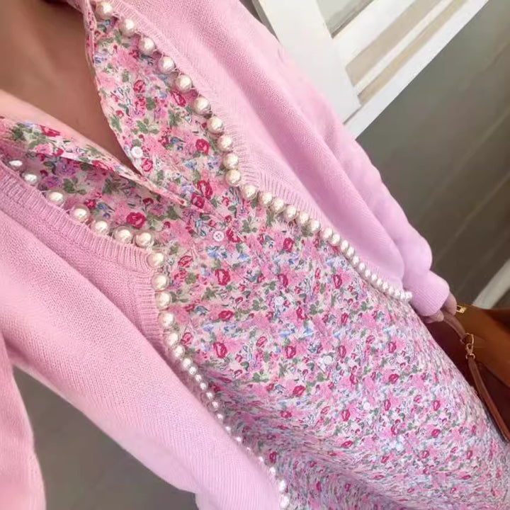 Damen Strickjacke mit Perlenverzierung und Lockeren Schnitt Drune