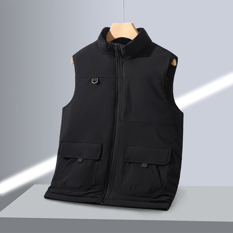 Herren Multifunktionale Wattierte Outdoor-Weste mit Cargo-Taschen und Stehkragen Drune