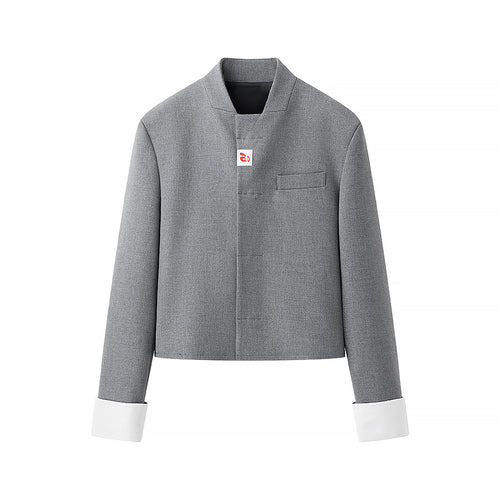 Damen nan kurzer Boxy-Blazer mit verdeckter Knopfleiste Stehkragen und kontrastumschlagärmeln Drune