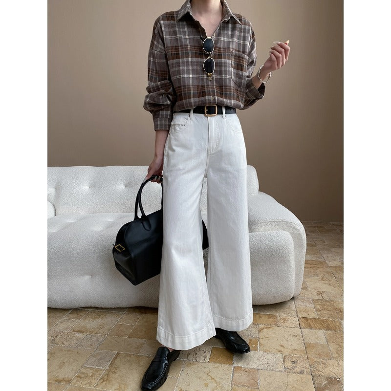Damen lässige Overshirt-Bluse mit karierter Struktur und bequemen Ärmeln Drune