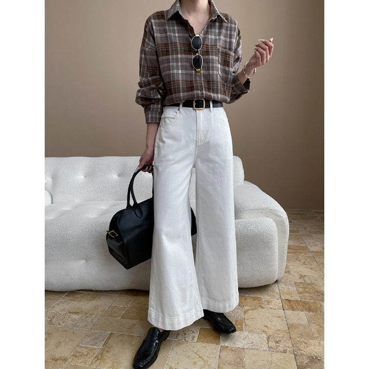 Damen lässige Overshirt-Bluse mit karierter Struktur und bequemen Ärmeln Drune