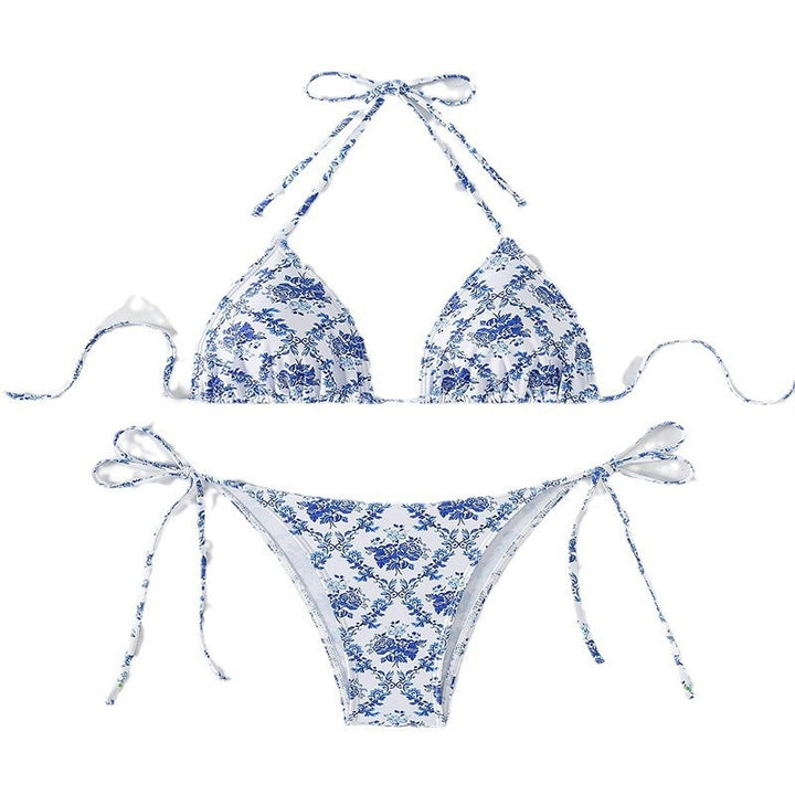 Damen Triangel-Bikini mit aufregenden Bindebändern und floralen Akzenten Drune