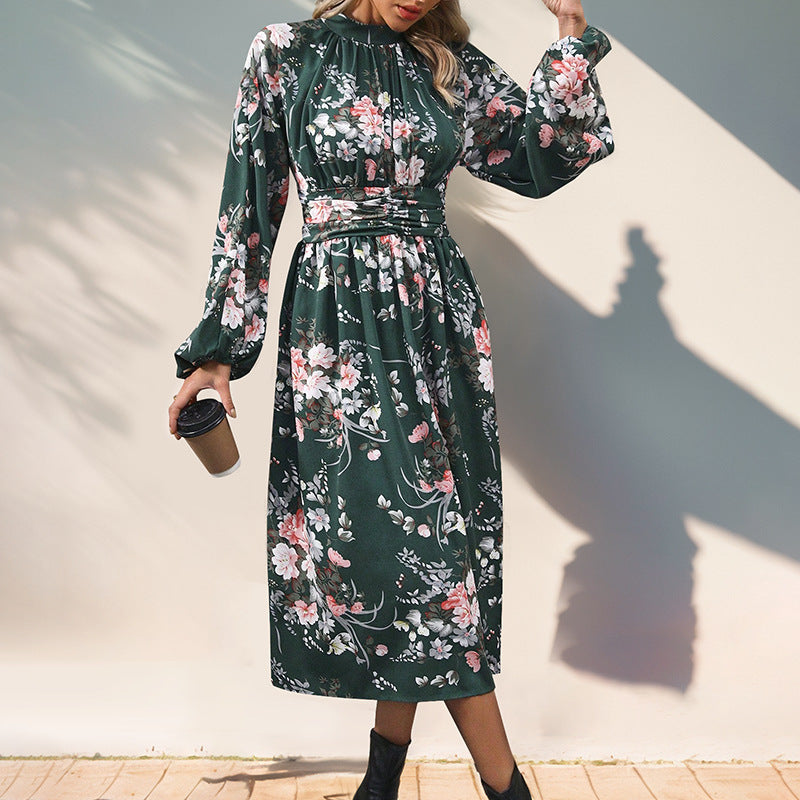 Damen Maxi-Kleid mit elegantem floralem Design und Rüschendetails Drune