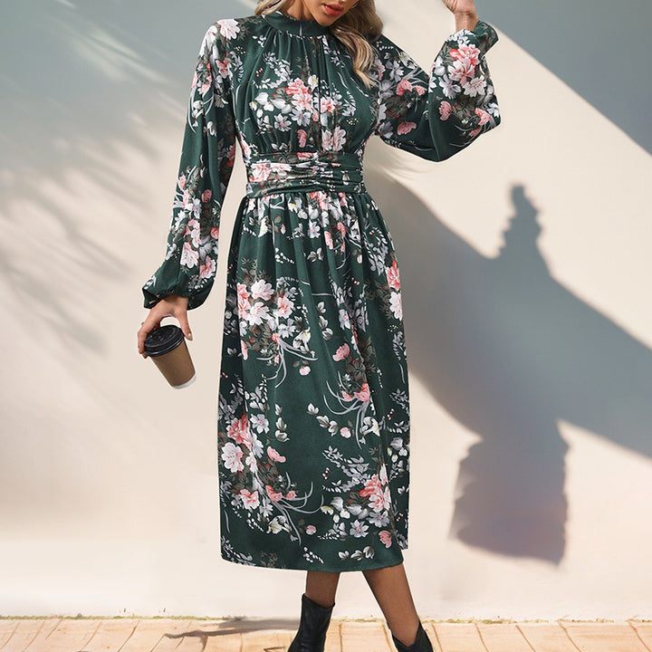 Damen Maxi-Kleid mit elegantem floralem Design und Rüschendetails Drune