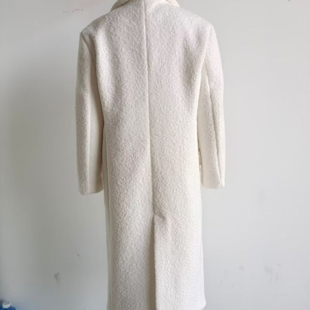 Damen nan langer Bouclé-Mantel mit geradem Schnitt, Rückennaht und Schalkragen Drune