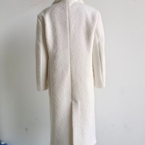 Damen nan langer Bouclé-Mantel mit geradem Schnitt, Rückennaht und Schalkragen Drune